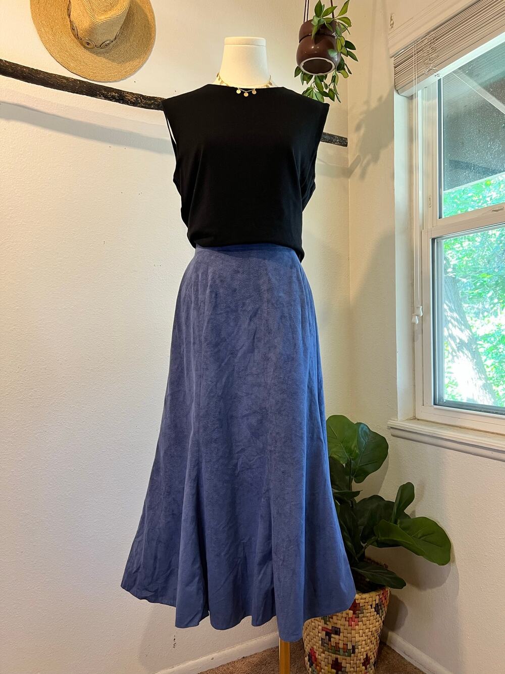 Handmade Vintage Vegan Suede Feel A Line Midi Skirt Size Medium